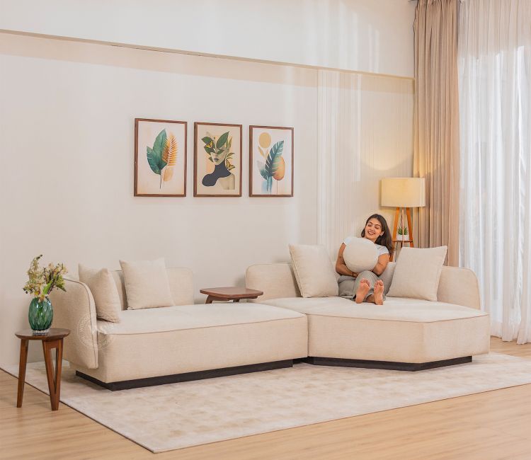 Float Premium Fabric Sectional Sofa with Movable Solid Wood Tray Table