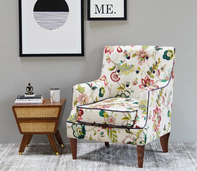 Adoree Wing Back Chair (Rose Vineyard) by woodenstreet