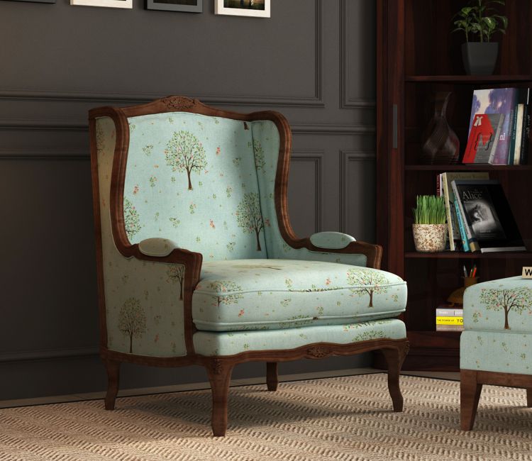 Adire Wingback Chair (Cotton, Teal Pomme)