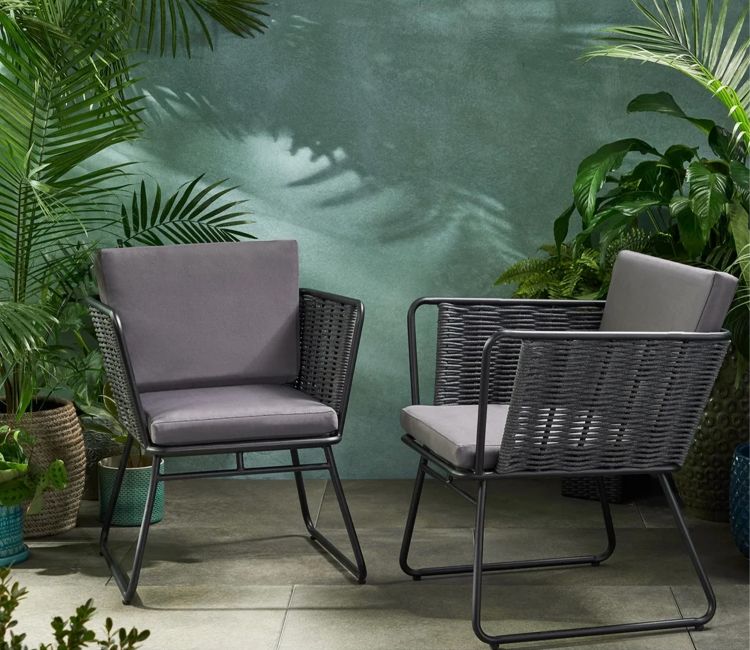 Grey Color Rope 2 Seater Chair Set With Grey Cushions