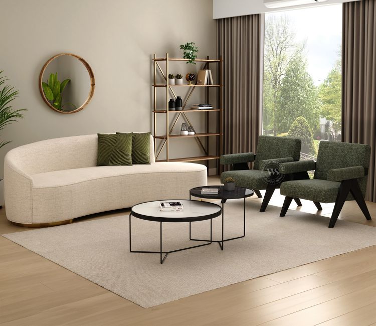 Osmo 3+1+1 Seater Premium Fabric Sofa Set with Lounge Chairs (Green Upholstery)