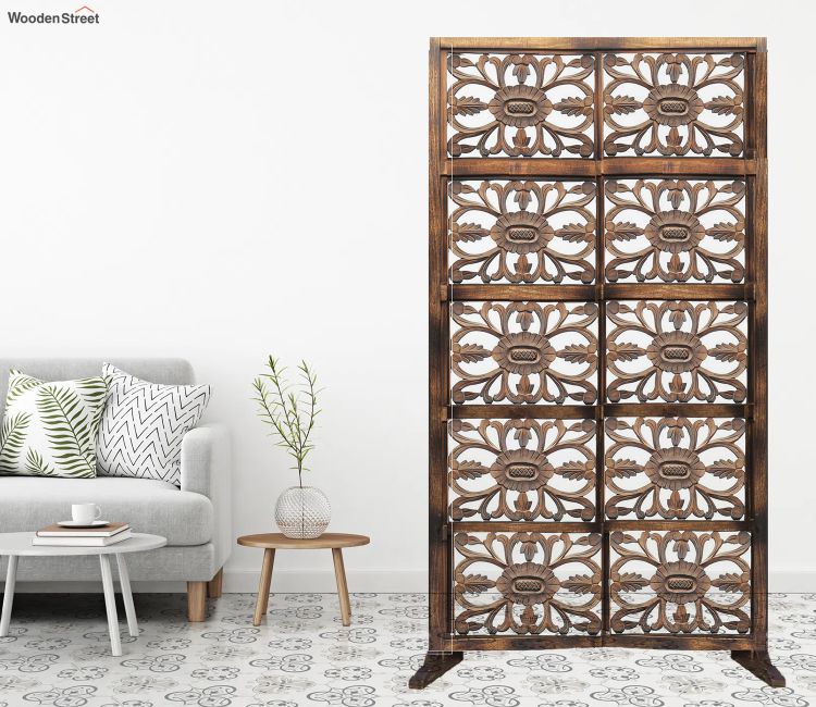 Wall Wooden Partition: Buy Mason Floral Hand Carved Wooden Room Divider Single Panel With Stand | Living And Dining Partition