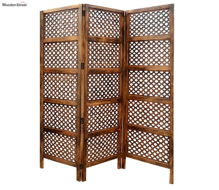 Living Room Partition Wall: 3 Panel Alyssa Carved Wooden Partition | Office Separation Panels