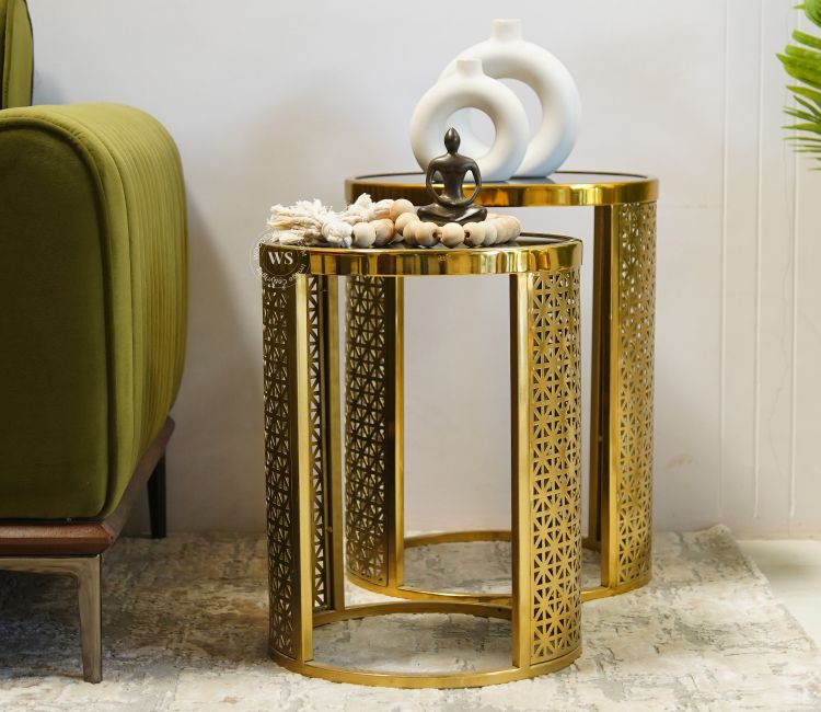 Flora Metal And Glass Top Nesting tables for living room