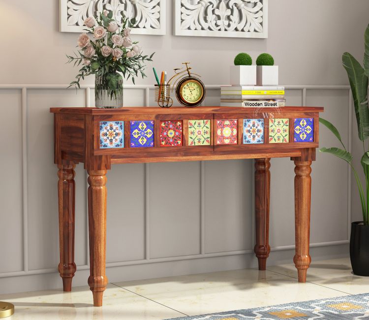 Boho honey console table - modern lobby table