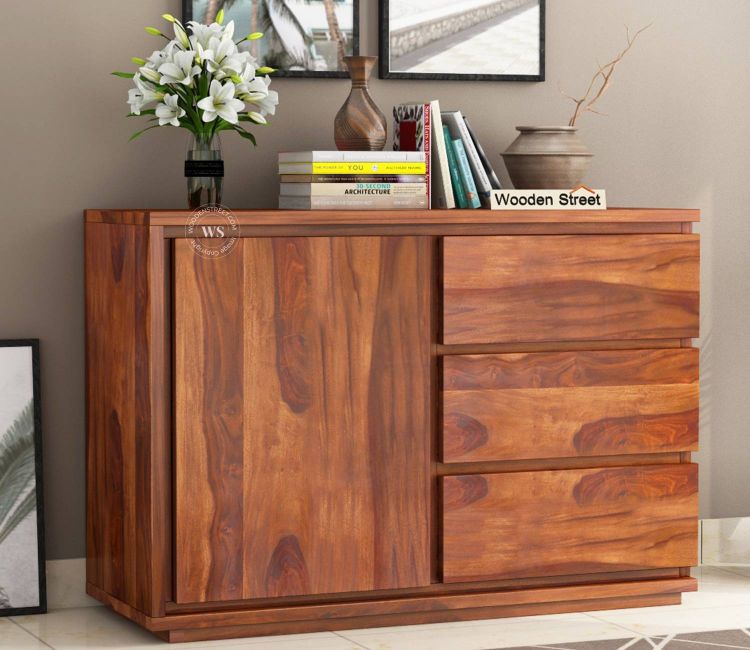 Hazeline 3-Drawer Wooden Chest Of Drawer In Honey Finish |Woodenstreet