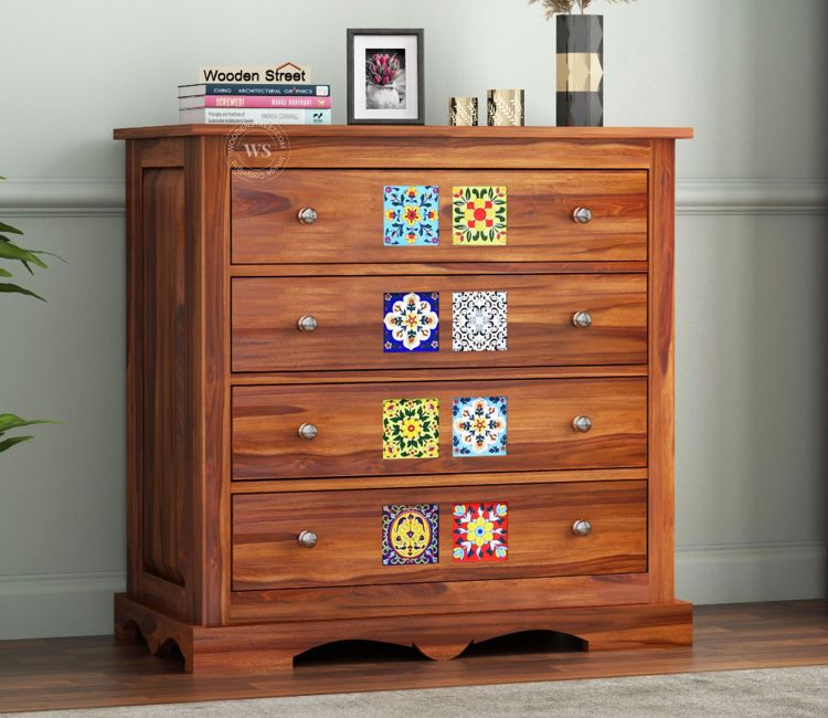 Boho 4-Drawer Wooden Chest Of Drawer In Honey Finish