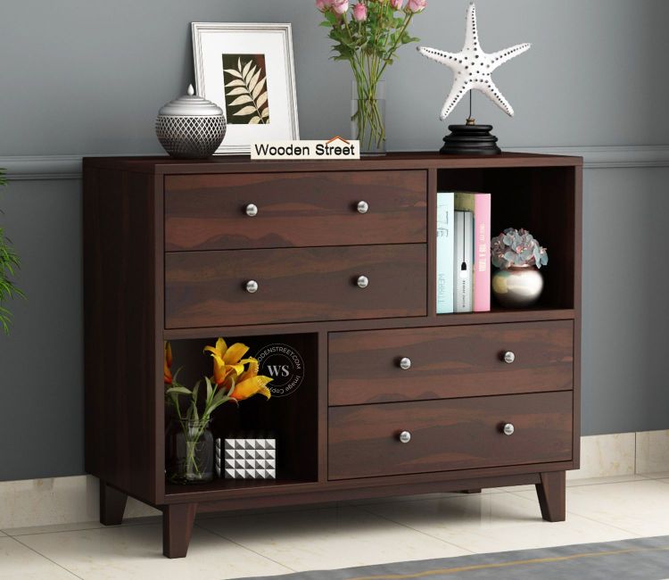 Rochel 4-Drawer Wooden Chest Of Drawers In Walnut Finish For Bedroom