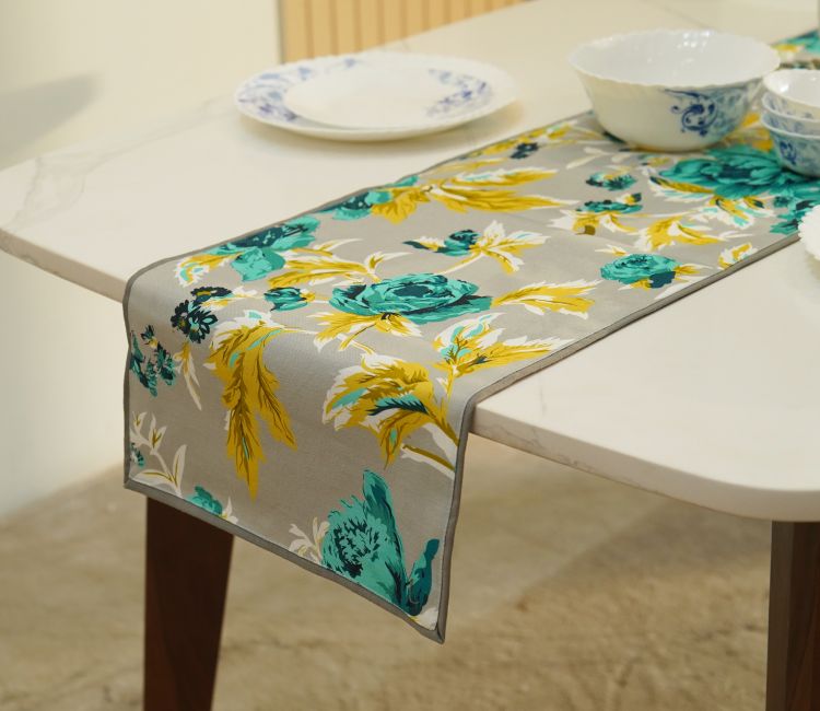 Blue Stripes Velvet Printed Table Runner (72 x 14 inches)