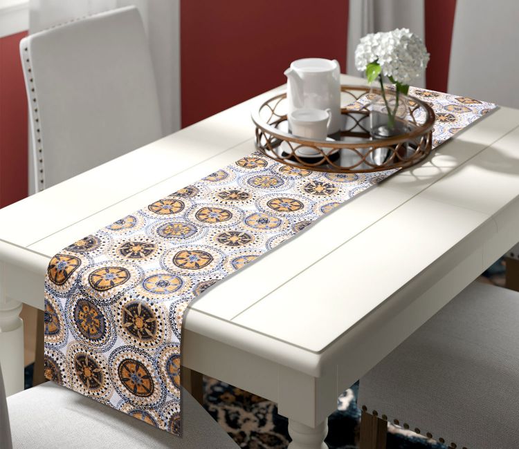 Gold Mandala Velvet Printed Table Runner (72 x 14 inches)
