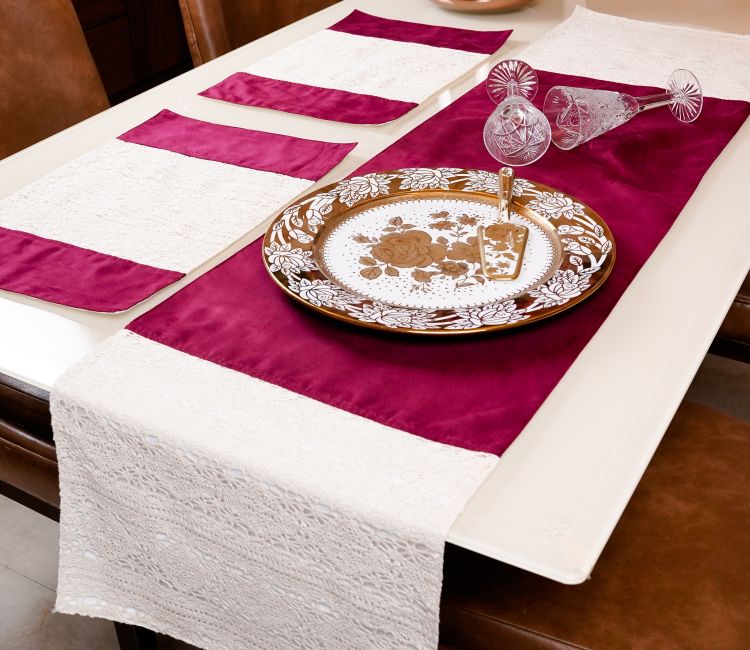 Handmade Madur Kathi Natural Fibre Grey Yellow Placemats and Table Runner - Set of 7