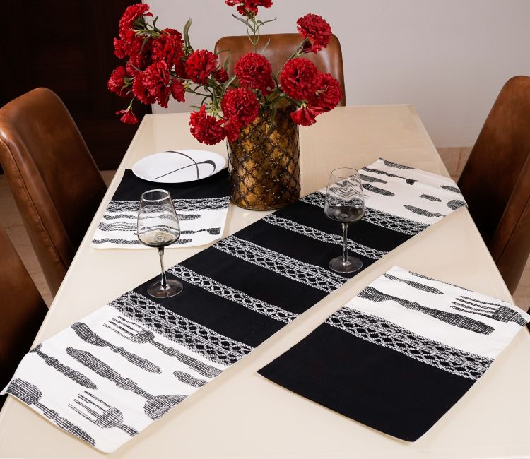 Handmade Madur Kathi Natural Fibre Grey Yellow Placemats and Table Runner - Set of 7