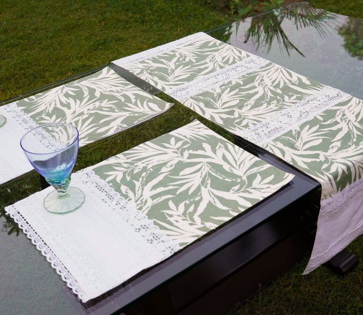 Handmade Madur Kathi Natural Fibre Grey Yellow Placemats and Table Runner - Set of 7