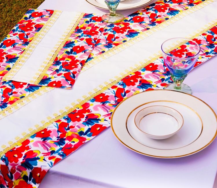 Handmade Madur Kathi Natural Fibre Grey Yellow Placemats and Table Runner - Set of 7