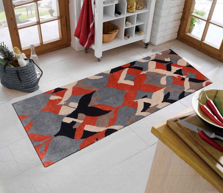 Orange Abstract Hand Tufted Wool Floor Runner (22 x 55 inches)
