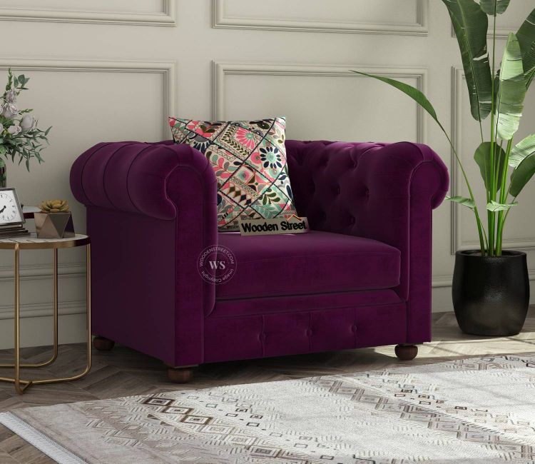 Buy 1 Seater  Purple Colour Velvet Fabric Sofa Online