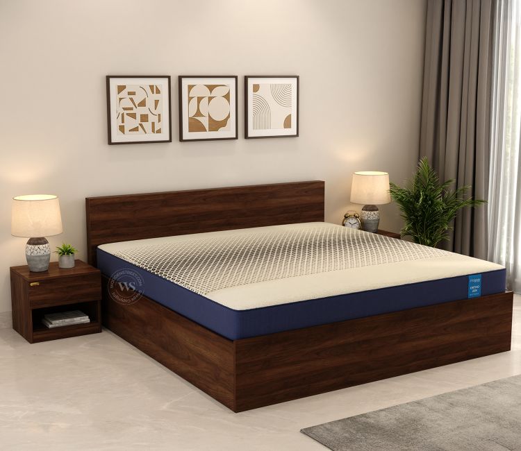 Clemency Storage Bed with Mattress (King Size, 75L x 72W, 8 Inch, Columbian Walnut Finish)