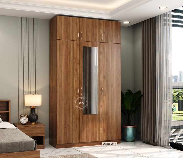 Haydon 3 Door Multi Utility Clothes Wardrobe With Mirror in Exotic Teak Finish