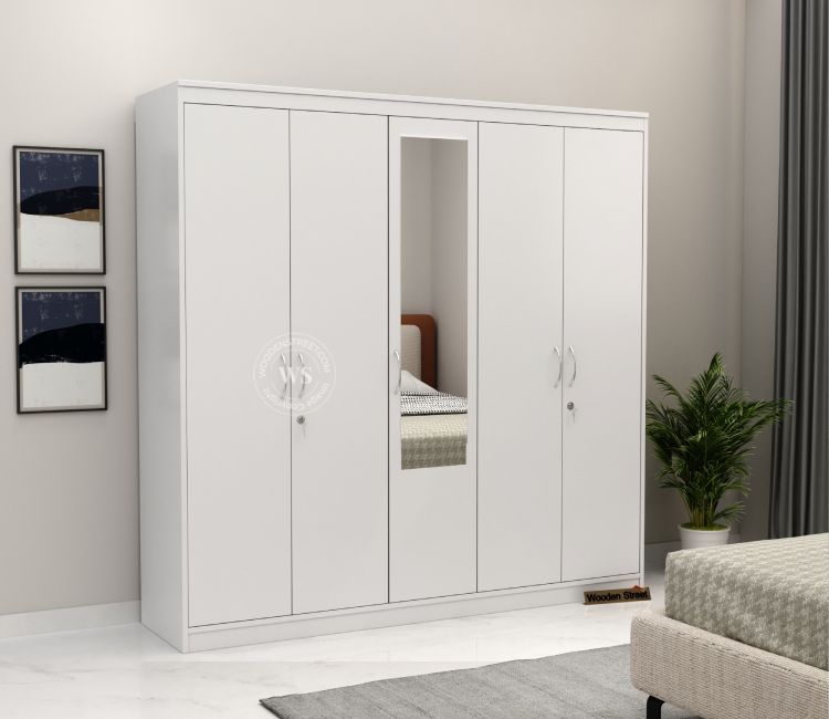 Bedroom Wardrobe Design with Dressing Table - Celestin 4 Door Wardrobe with Dresser in Exotic Teak Finish