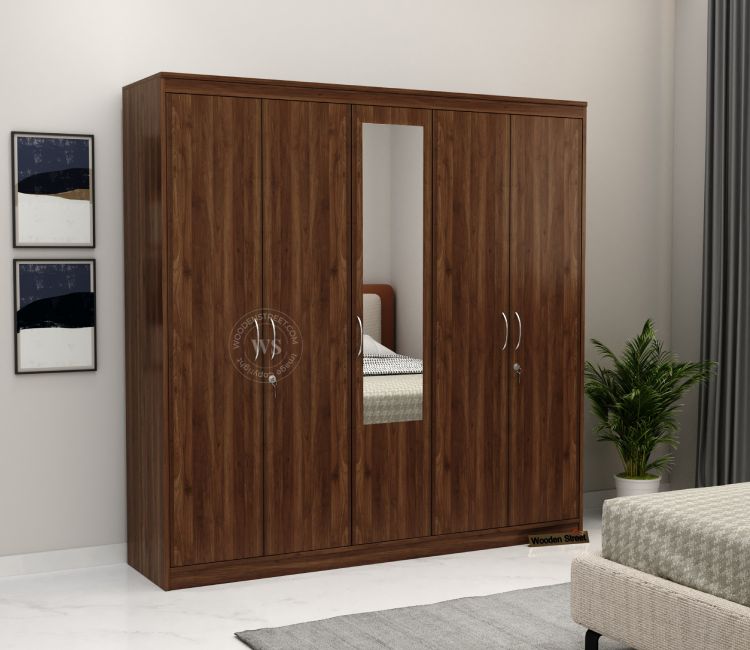 Bedroom Wardrobe Design with Dressing Table - Celestin 4 Door Wardrobe with Dresser in Exotic Teak Finish