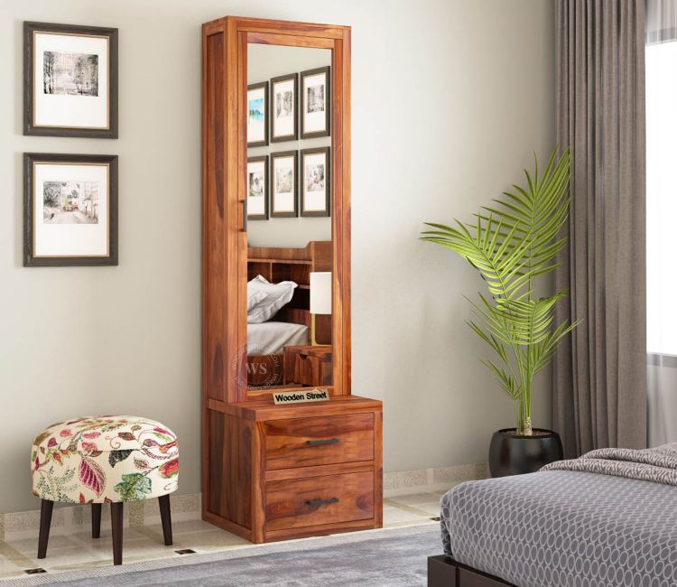 Aberdeen Sheesham Wood Dressing Table with Mirror and Drawers and storage in Honey Finish