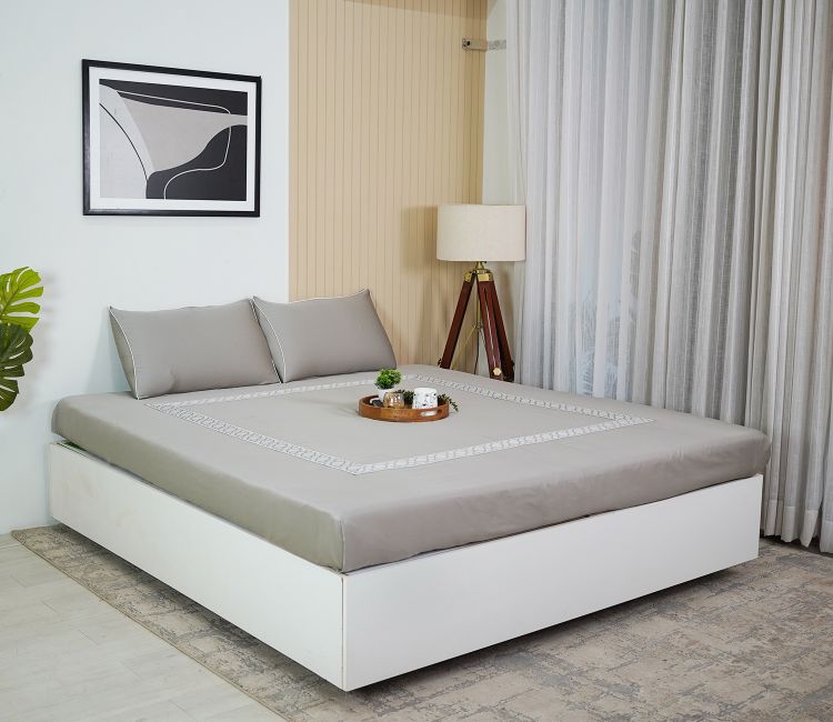 Square Embroidery Flat sheet | Shop Flat Pure Cotton Bed sheet for King Size beds online at Wooden Street