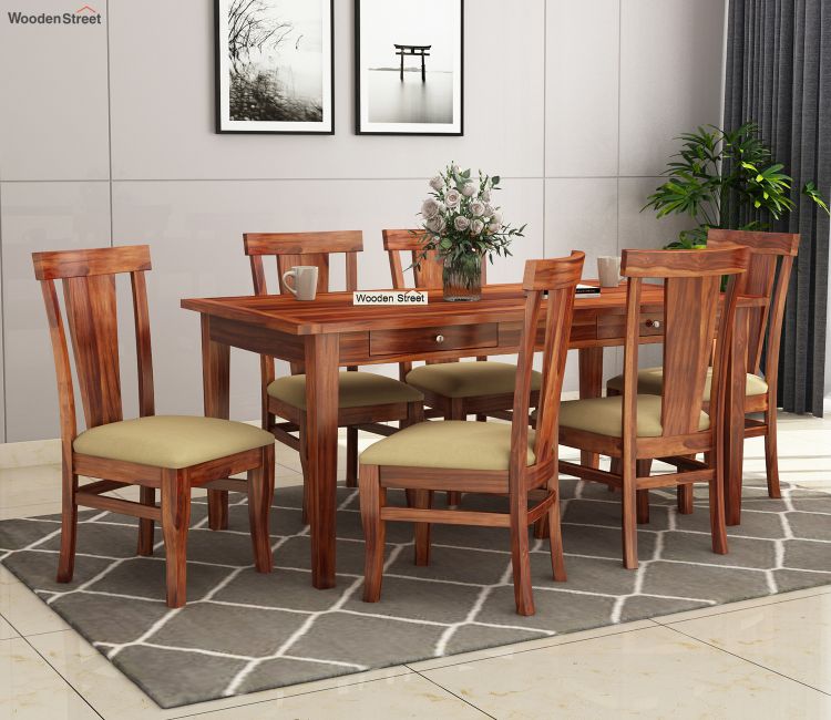 Mcbeth Storage 6 Seater Dining Table Set (Honey Finish)