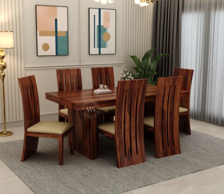 Buy Wertex 6 Seater Dining Set (Honey Finish), buy dining table, dining table set, dining table 6 seater,