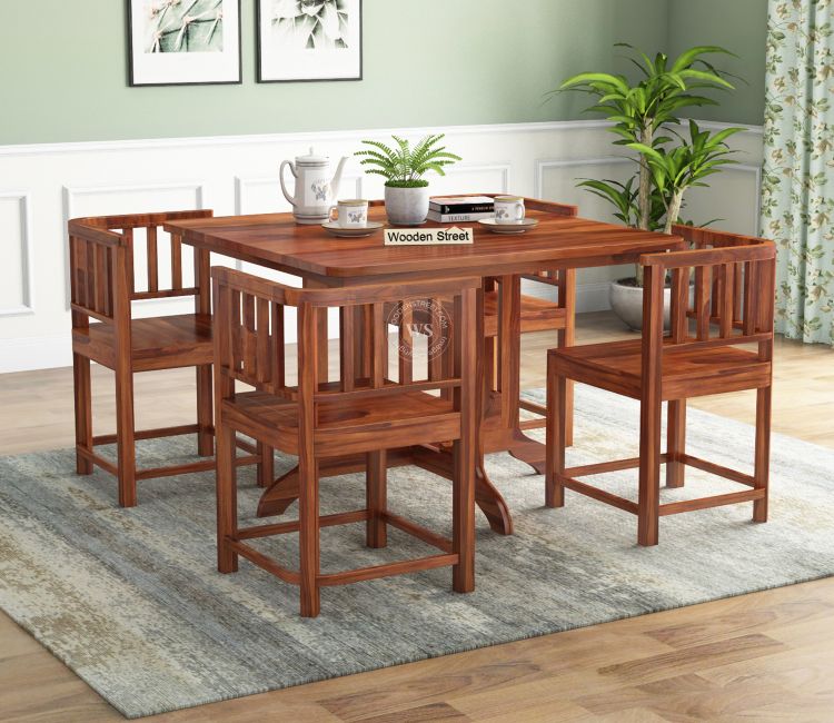Buy Sheesham Wood 4 Seater Dining Set in Honey Finish - Wooden Street