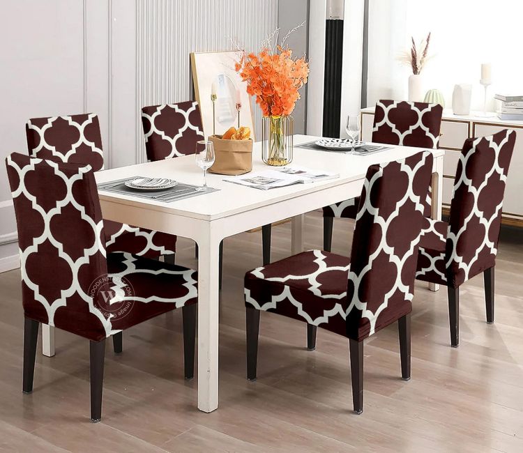 Terria Printed Polyester Spandex Chair Cover - Set of 6 (Brown)