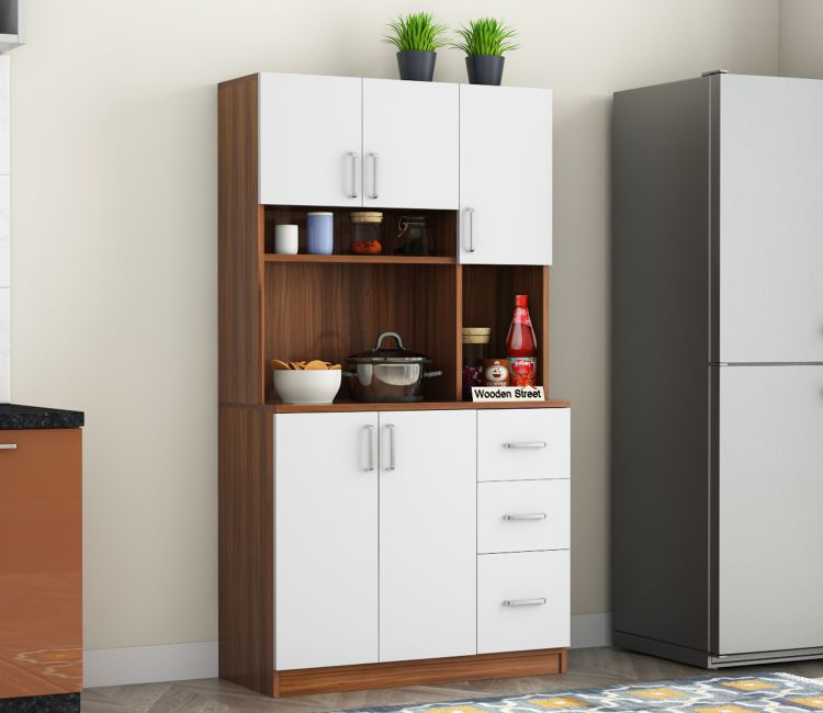 Kitchen Unit Design Piero Modern Kitchen Wardrobe (Exotic Teak-Frosty White Finish)