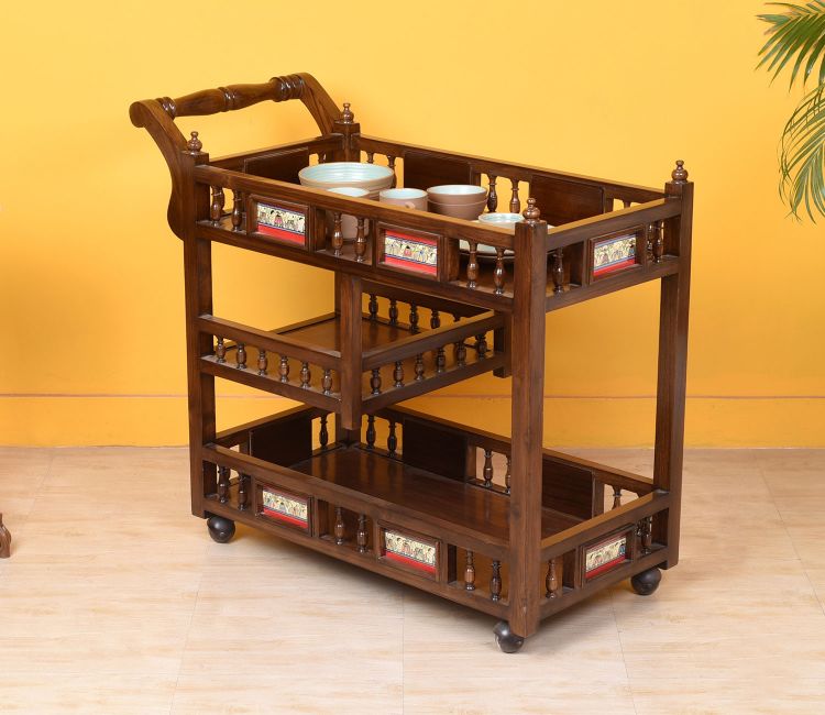 Mirra Food Trolly in Teakwood with Walnut Finish