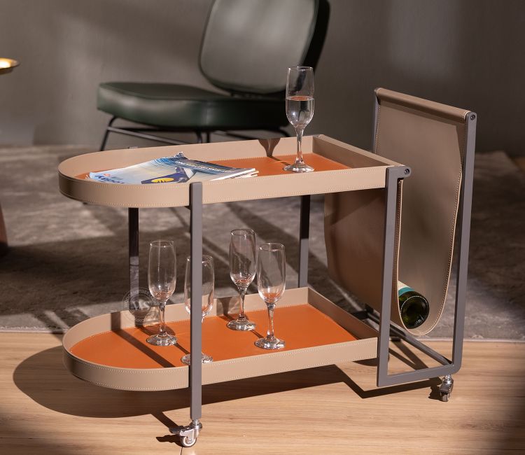 Cambert Modern Serving Trolley with Storage Shelves (Brown)