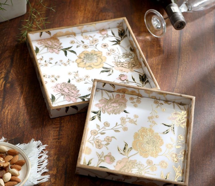 Kilim Wooden Tray With Storage