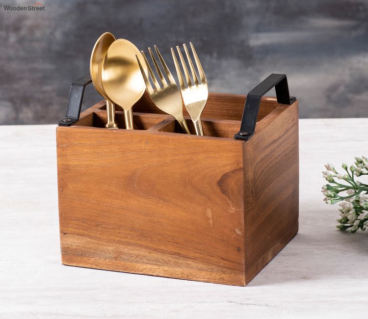 buy wooden cutlery holder for dining table online in india | cutlery set