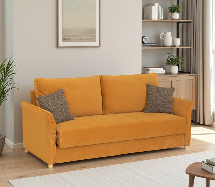 Saffra Convertible Sofa Bed with Concealed Storage (Mustard)