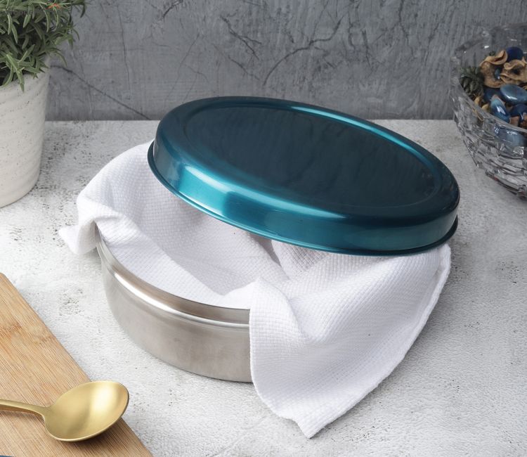 roti box - Stainless Steel Casserole with Blue Lid | Elegant Hot Pot Food Warmer, Self Locking Press Lid in bangalore, mumbai, chennai