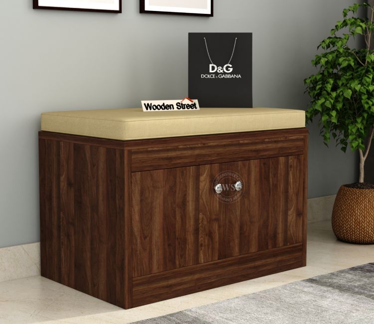 Small Shoe Rack Design - Anton Engineered Wood Shoe Rack with Seating (Exotic Teak Finish) | Buy Online Shoe Rack With Bench At Best Prices