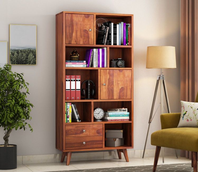 Javier Book Shelves (Honey Finish), buy bookrack at low prices
