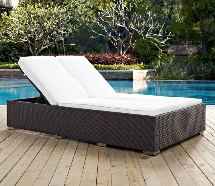 Dark Brown Big Patio Lounger with White Cushions Online at Wooden Street