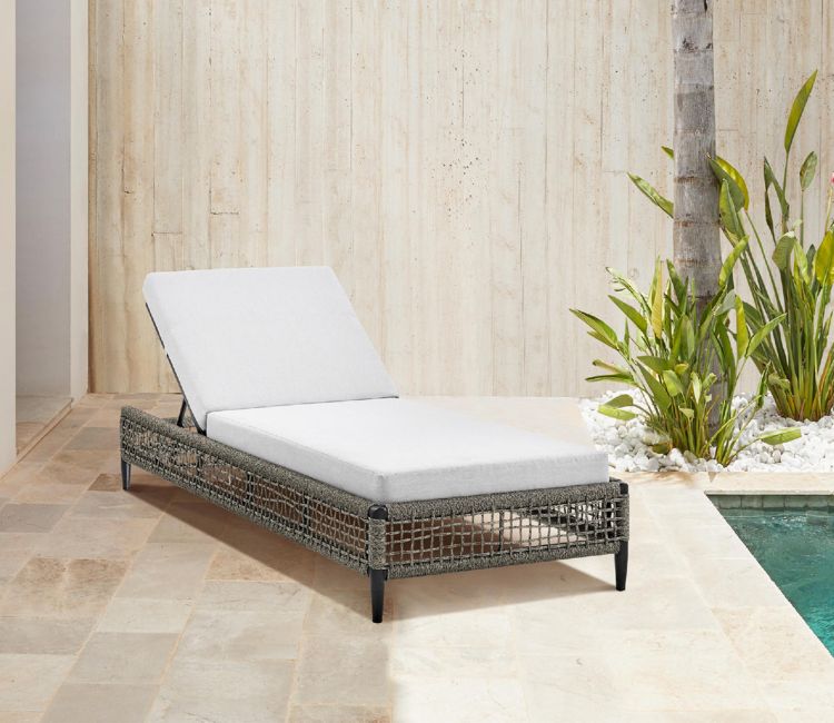 Outdoor Black Rope Pool Bed Lounger with Elegant Off White Cushions At low price i