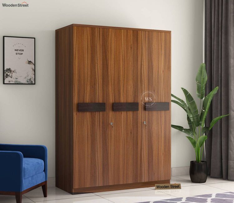 3 Door Wardrobe Design - Ashley Multi Utility 3 Door Wardrobe in Exotic Teak Finish