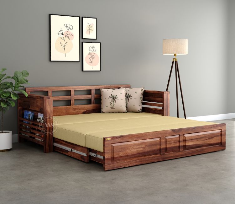 Feltro Solid Wood Sofa Bed With Storage | 3 Seater King Size Sofa Cum Bed | Best Sofa Cum Bed Price in India with side pocket storage &amp; 36 Month Warranty