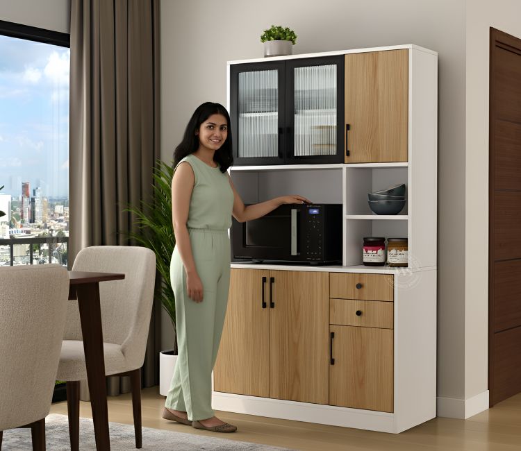 Basilic Engineered Wood Kitchen Cabinet with Textured Front &amp; Ample Storage Space (Santana Teak)