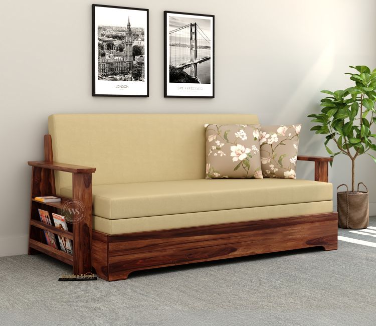 Della Solid Wood Sofa Cum Bed With Armrests | Latest Sofa Cum Bed Design With 36 months Warranty | Best Folding Sofa bed Price India