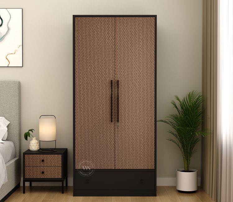 Avren Engineered Wood Wardrobe with Textured Front &amp; Drawer Storage (Zigzag Brown)