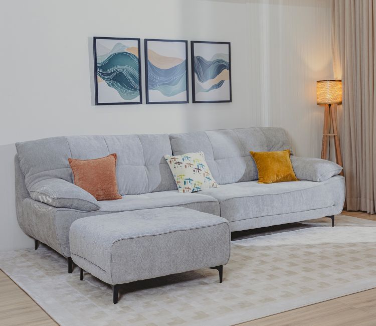 Orchaze Premium L Shape Sectional Sofa (Light Grey Upholstery)