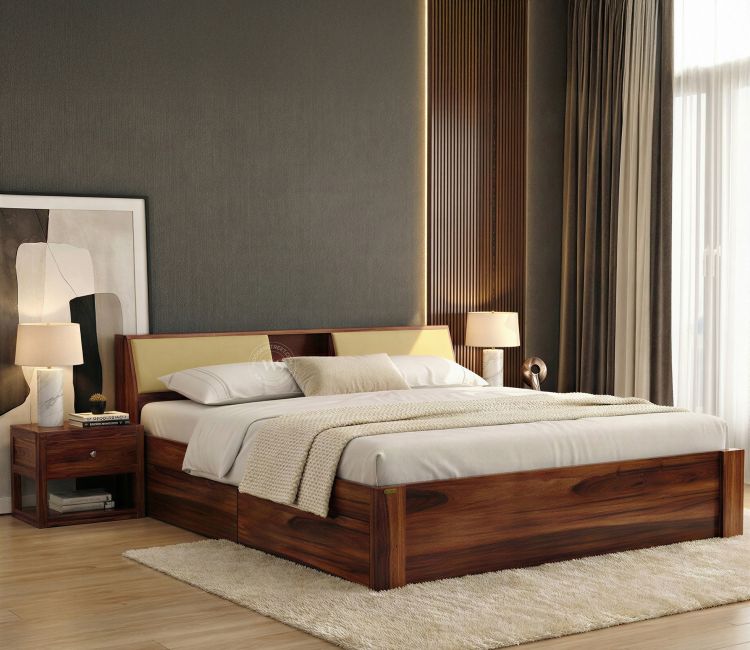 Walken Sheesham Wood King Size Bed with Drawer Storage | Buy Latest Double Bed Design at Best Prices in India
