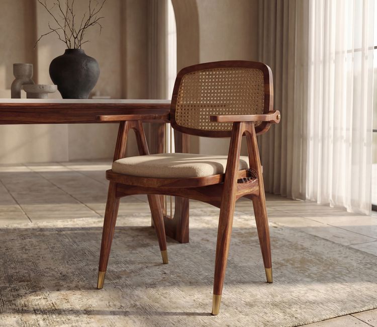 Adira Sheesham Wood Arm Chair with Cane (Jade Ivory, Teak Finish)