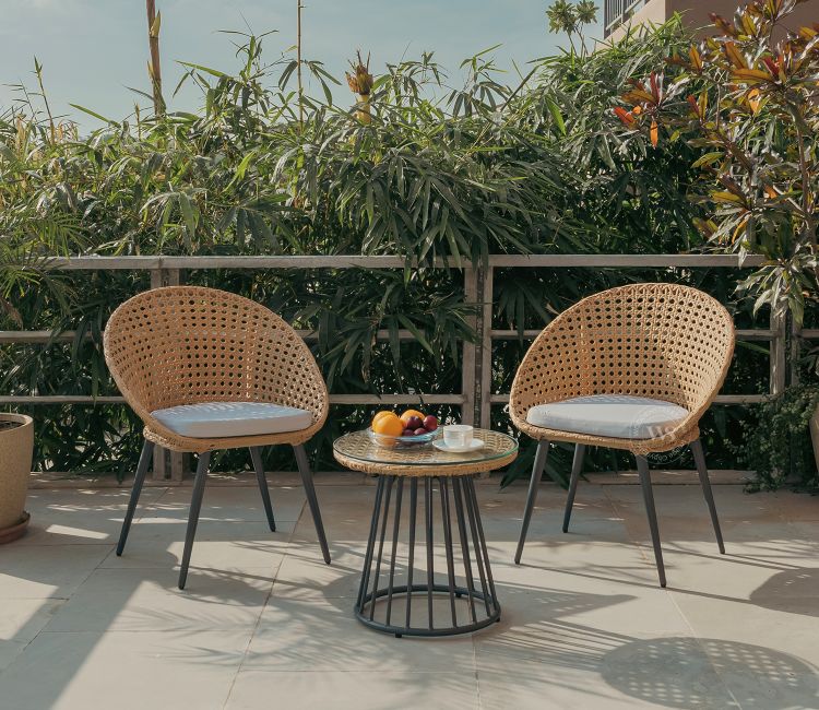 Aroha 2 Seater Outdoor Set with Coffee Table (Caramel Brown)
